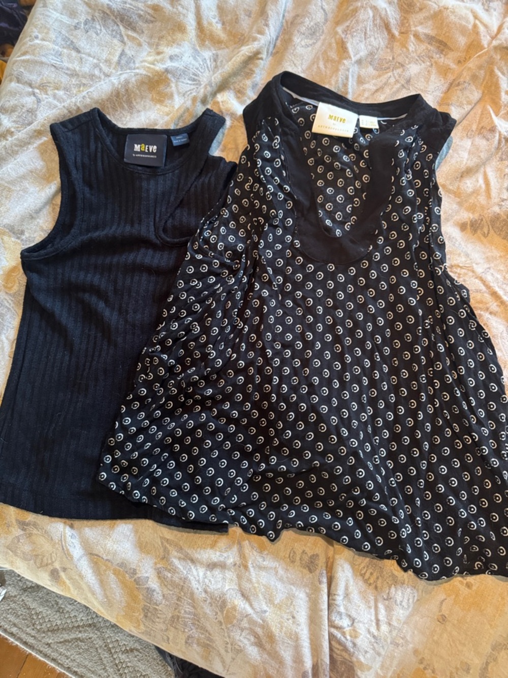 Maeve Black Ribbed Tank & Black Printed Sleeveless Shell Set